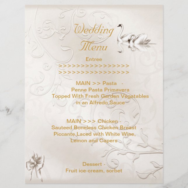 Programa de Menú de Boda Cisnes Crema Blanco Conju (Anverso)