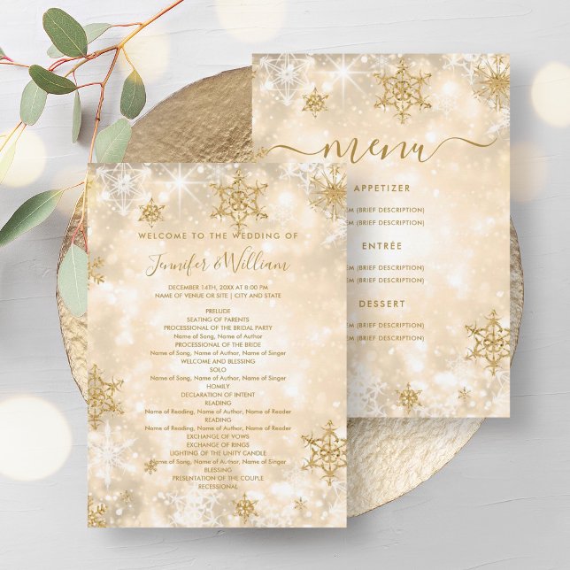 Programa de menú de Boda de Invierno de Esparkle G (Festive Sparkle Gold Winter Wedding Menu Program)