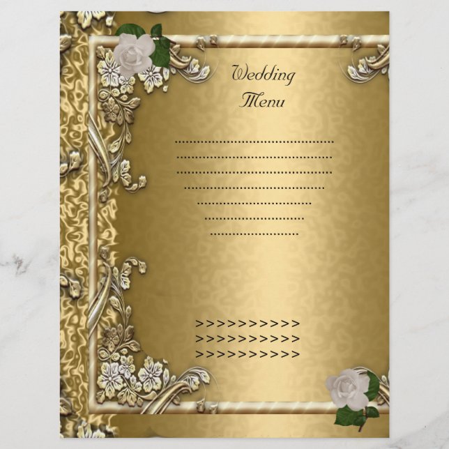 Programa de Menú de Boda Rosa Blanca Dorada (Anverso)