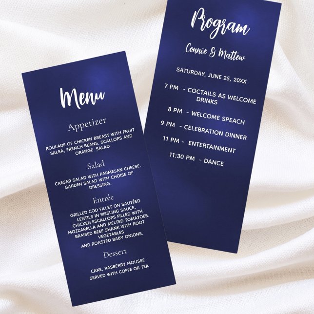 programa de menú de cena de boda azul marino blanc (Subido por el creador)