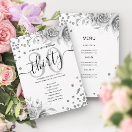 Programa de menú de cumpleaños 30 Purpurina floral