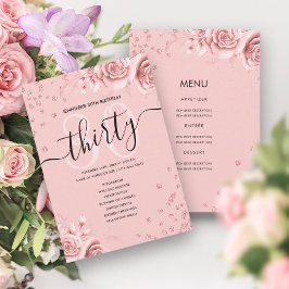 Programa de menú de cumpleaños de Rosa Gold Floral