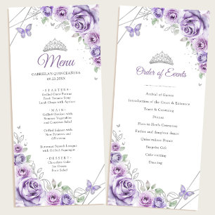 Programa de menú de Quinceañera floral púrpura lil