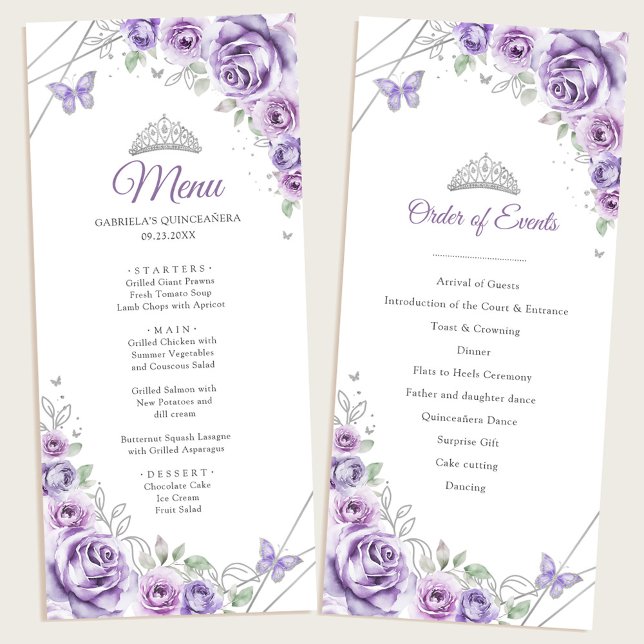 Programa de menú de Quinceañera floral púrpura lil (Subido por el creador)