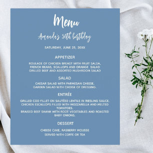 Programa de menú fiesta de cumpleaños azul polvori