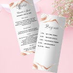 Programa de menú rosa de plata boda de mármol dora<br><div class="desc">Personalice y añada sus nombres,  la fecha del boda,  el menú y el programa nocturno. Un fondo falso plateado,  con venas de mármol dorado rosa. Texto negro.</div>