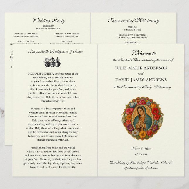 Programa de Misa de Boda Católica de Guadalupe (Anverso / Reverso)