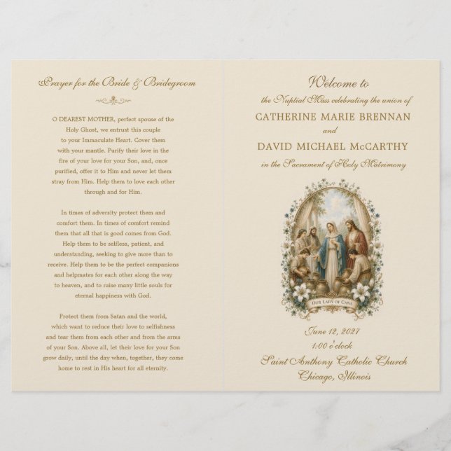 Programa de Misa Nupcial de Boda Católica en Caná (Anverso)