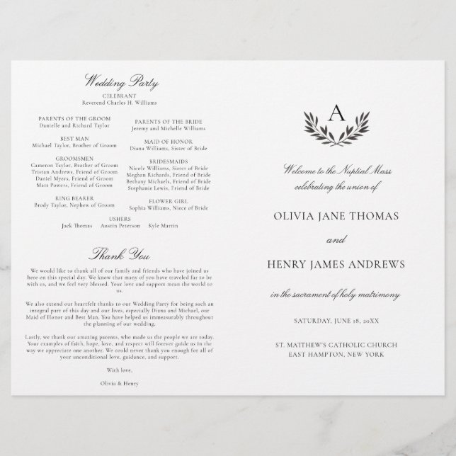 Programa de Misas de Boda Católico Olivia Negro y  (Anverso)