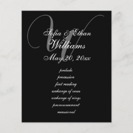 Programa de Monograma del Boda Blanco Negro Elegan