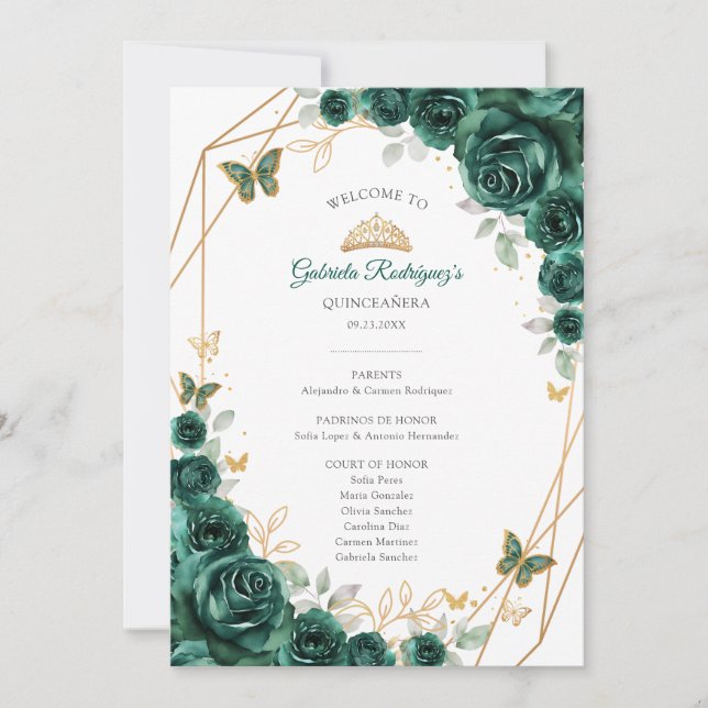 Programa de Orden de Eventos de Quinceañera Verde  (Anverso)