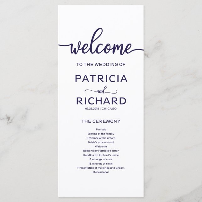 Programa de Orden de Servicio de Boda Chic Azul Ma (Anverso)