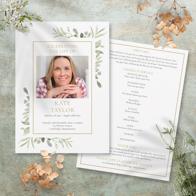 Programa de orden de servicio de funeral memorial  (Greenery Funeral Memorial Order Of Service Program)