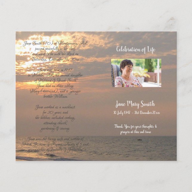 Programa de Orden de Servicio del Funeral de la Fo (Anverso)