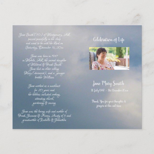 Programa de Orden de Servicio del Funeral de la Fo (Anverso)