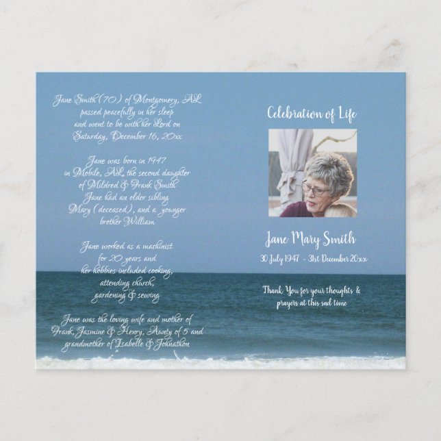 Programa de Orden de Servicio del Funeral de la Fo (Anverso)