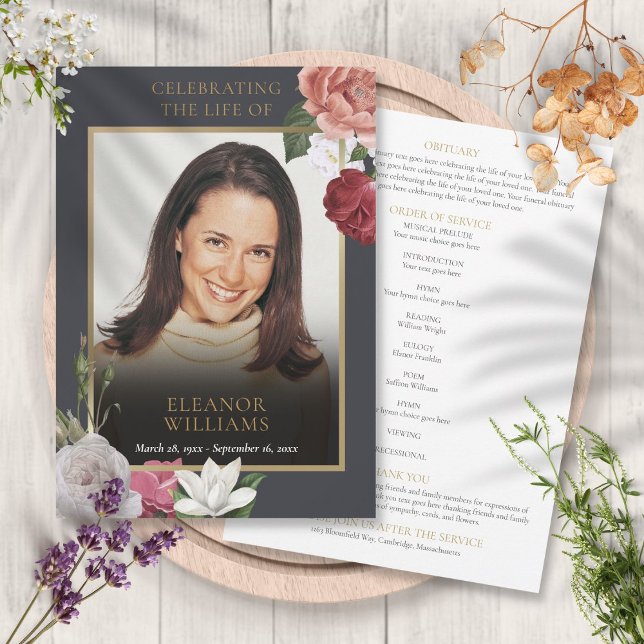 Programa de orden de servicio floral funeral de fo (Funeral Floral Photo Order Of Service Program)