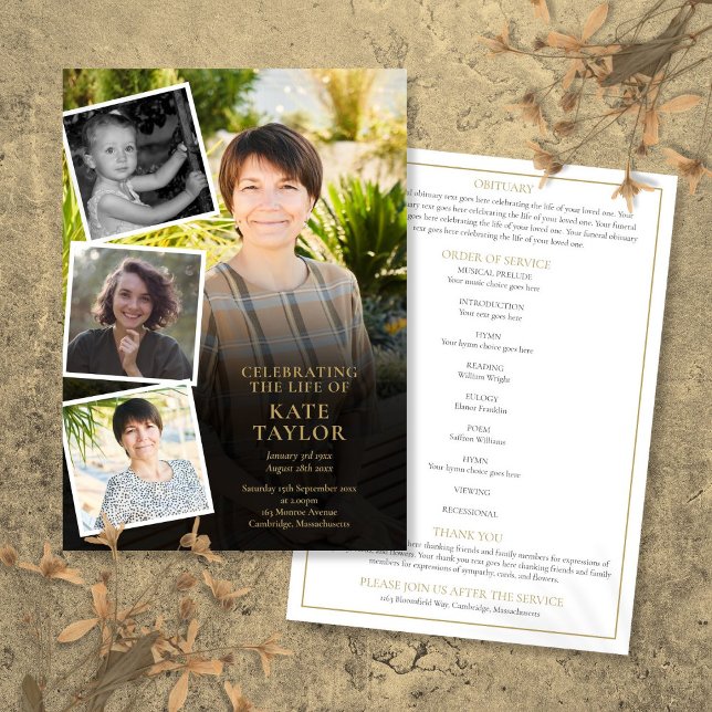 Programa de orden de servicio funeral de colaje de (Photo Collage Funeral Order Of Service Program)
