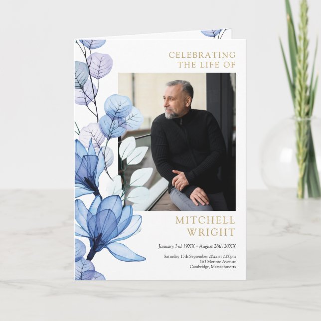 Programa de Orden de Servicio Funeral Floral Azul (Anverso)