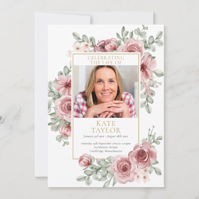 Programa de Orden de Servicio Funeral Floral Rosa  (Anverso)