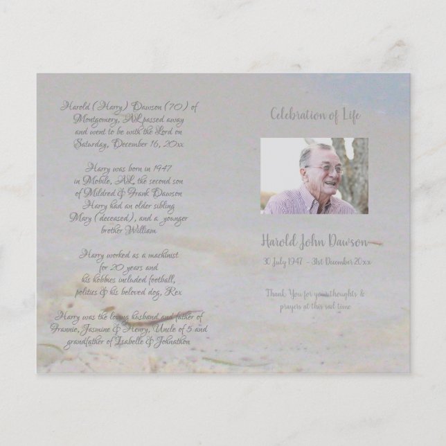 Programa de Orden de Servicio Funeral Memorial Fot (Anverso)