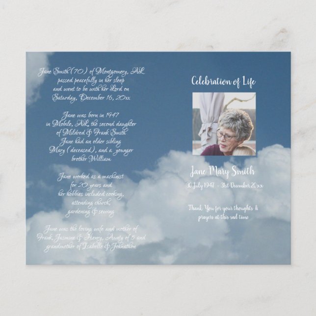 Programa de Orden de Servicio Funeral Memorial Fot (Anverso)