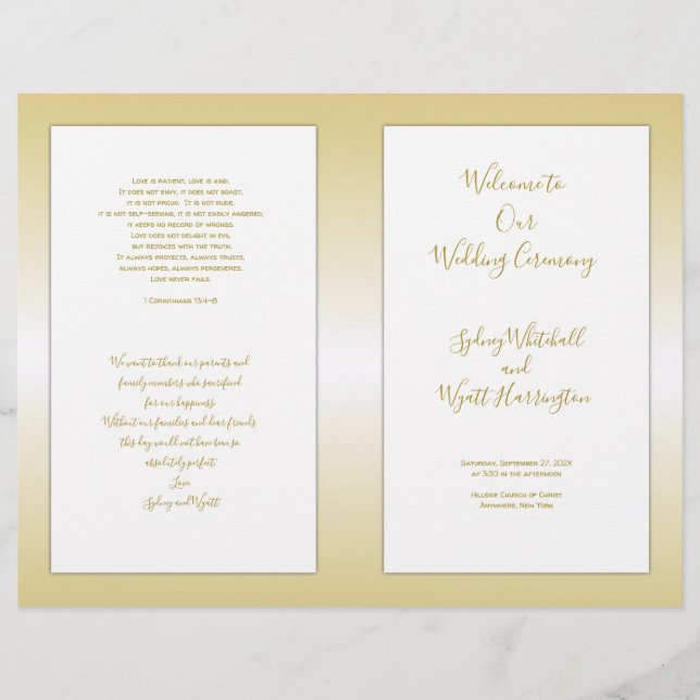 Programa de oro de ceremonias de Boda católico dob (Anverso)