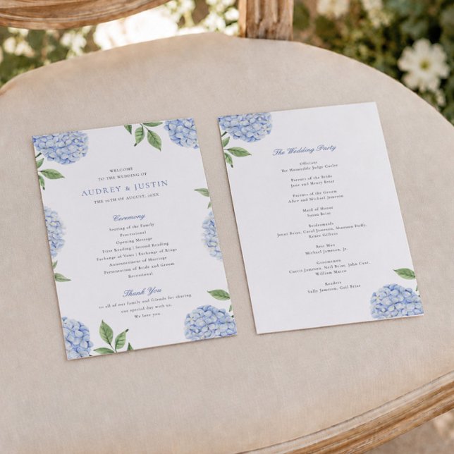 Programa de Papel de Boda de Hortensia Azul Simple (Subido por el creador)