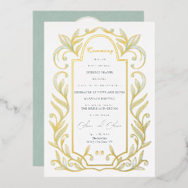 Programa de papel de estaño para boda Hojas Verdes