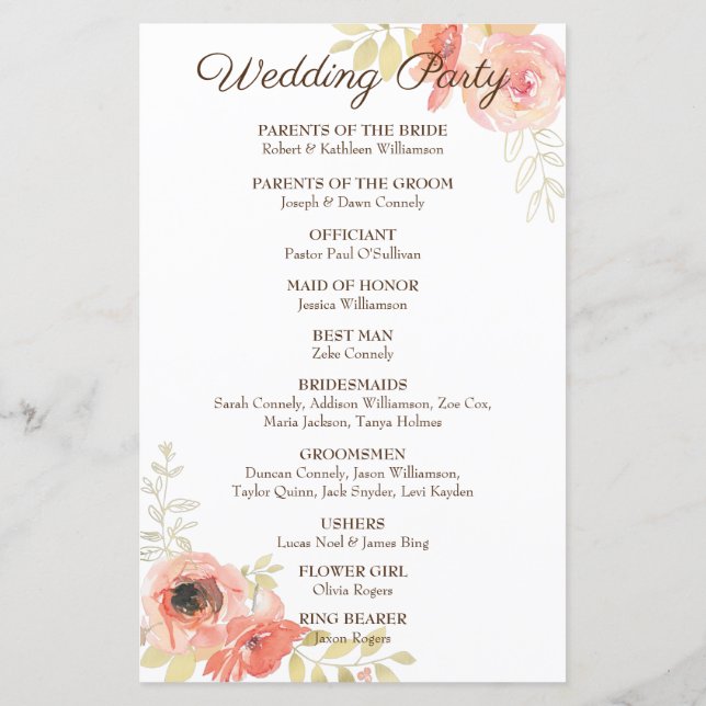 Programa de papel de hoja de itinerario de boda Co (Reverso)