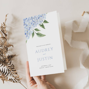 Programa de papel doblado Boda de hidrangea azul