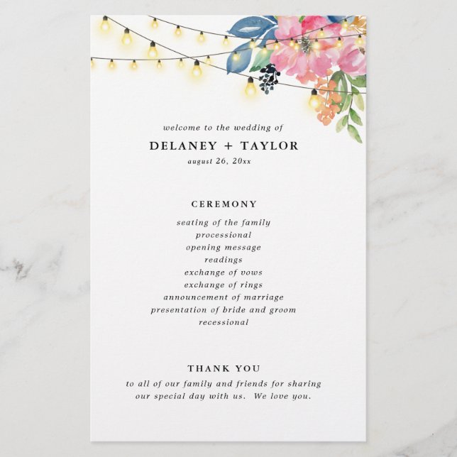 Programa de papel para Fiestas de jardín, flores y (Frente)