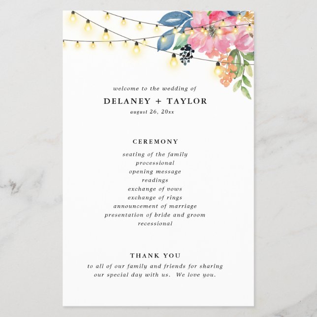 Programa de papel para Fiestas de jardín, flores y (Frente)