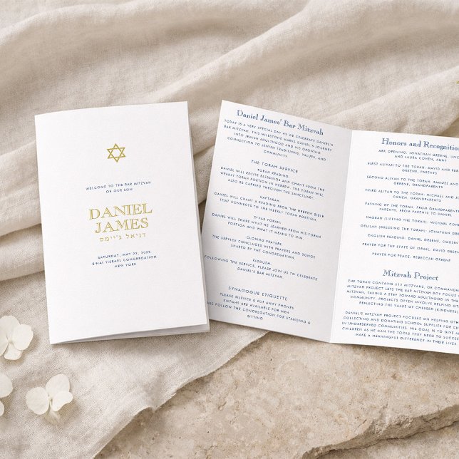 Programa de papel plegado para Bar Mitzvah, azul m (Subido por el creador)