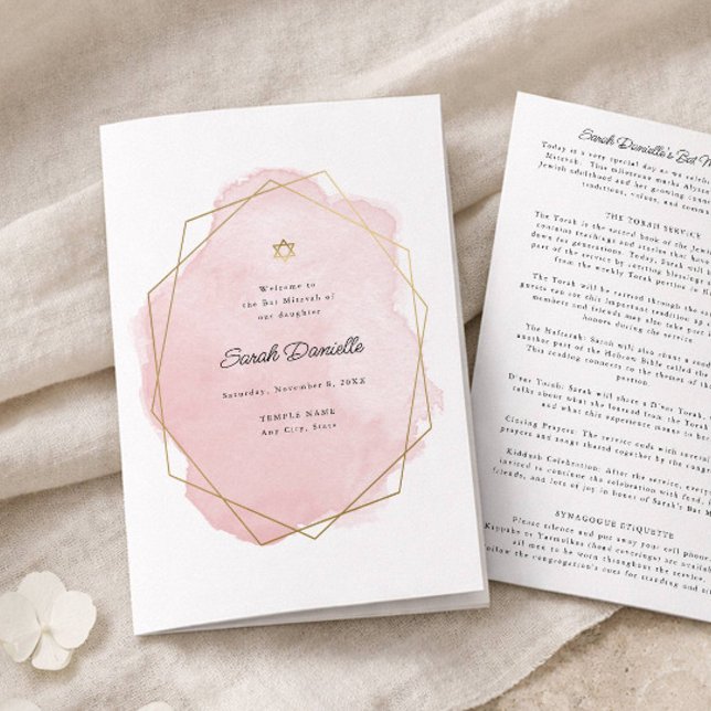 Programa de papel plegado para Bat Mitzvah, rosa y (Subido por el creador)
