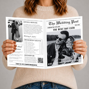 Programa de Periódico de Boda Clásico Negro y Blan