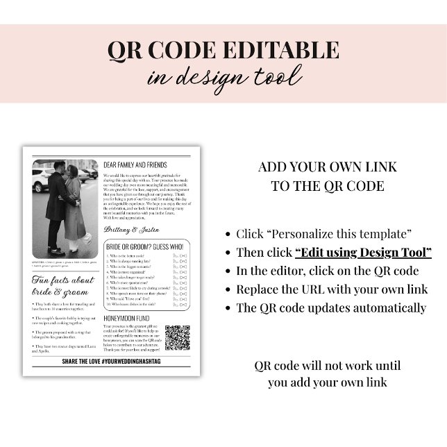 Programa de Periódico de Boda Clásico Negro y Blan (edit qr code)