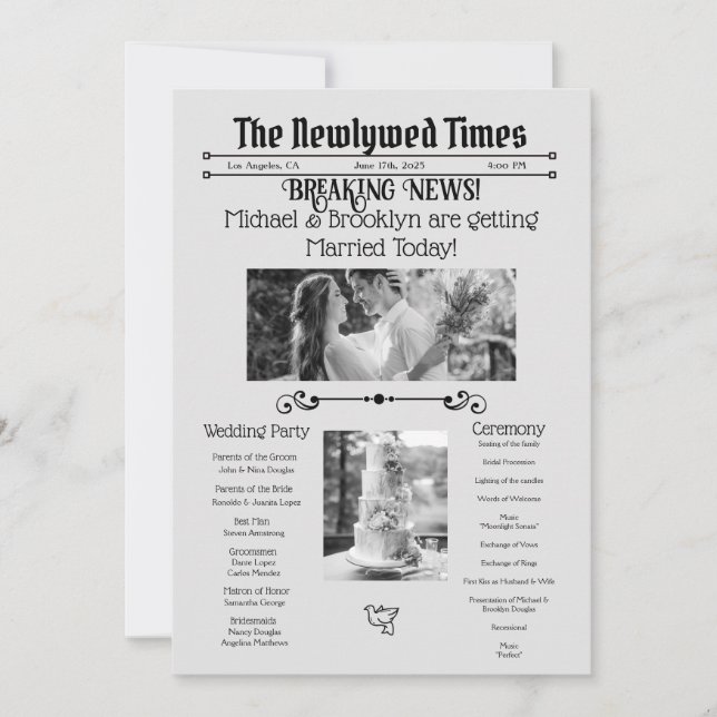 Programa de periódico de boda personalizada (Anverso)
