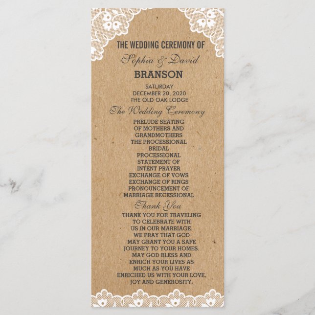 Programa de Personalizado de Boda de papel para na (Anverso)