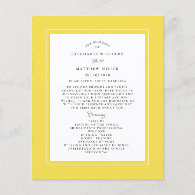 Programa de Presupuesto Elegante para Ceremonia de (Anverso)