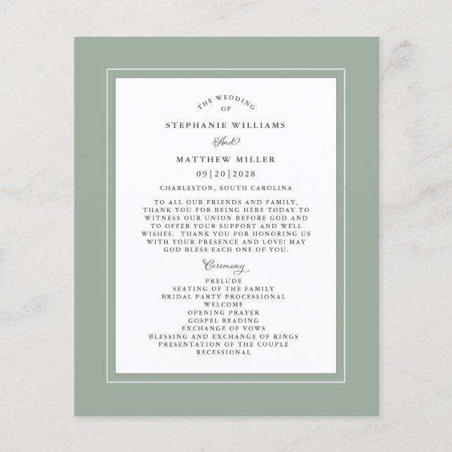Programa de presupuesto elegante para ceremonia de (Anverso)