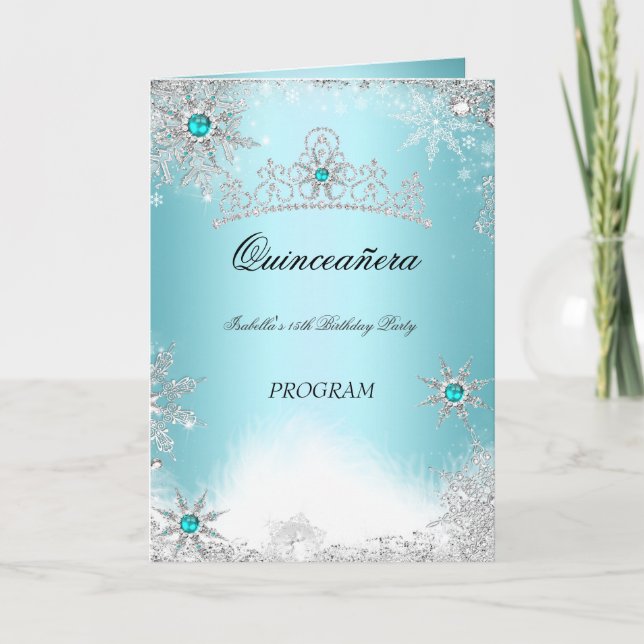 Programa de Quinceañera Azul Turquesa Teal Aqua Co (Anverso)