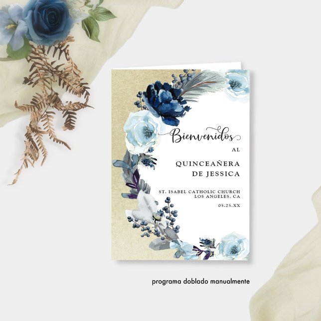 Programa de Quinceañera Azul y Oro con Flores (Subido por el creador)