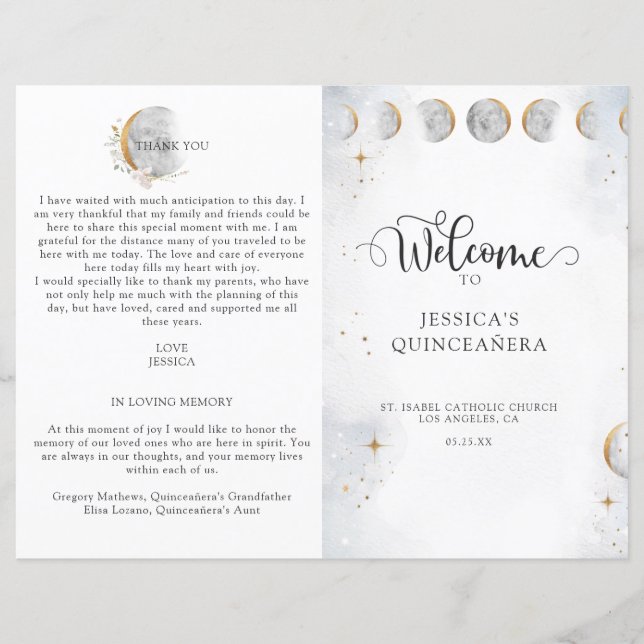 Programa de Quinceanera Celestial de Estrellas Ele (Anverso)