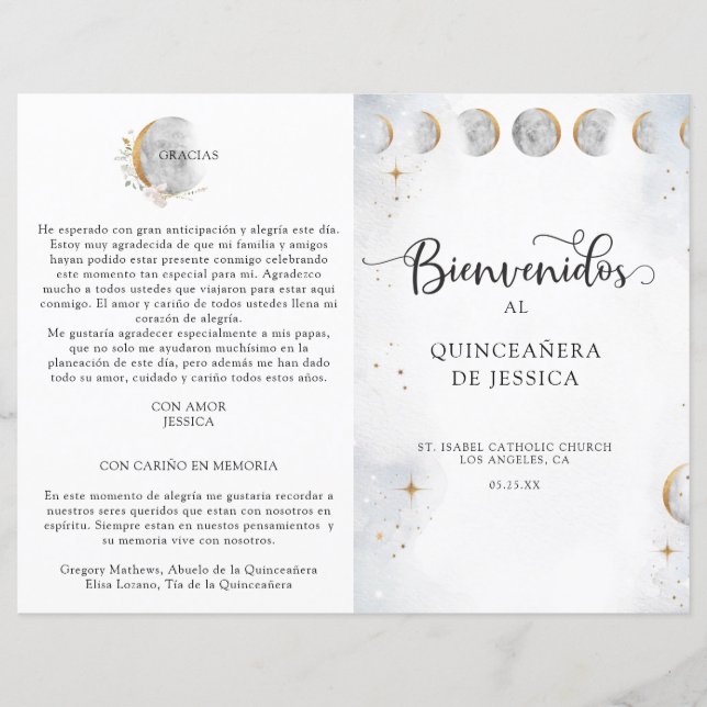 Programa de Quinceañera Celestial Elegante Español (Anverso)
