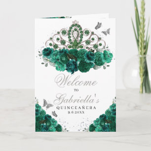 Programa de Quinceañera Corona Floral Verde y Plat