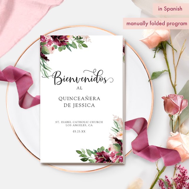 Programa de Quinceañera de Borgoña Español y Elega (Subido por el creador)