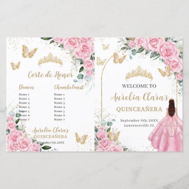 Programa de Quinceanera de Floral Rosa (Anverso)