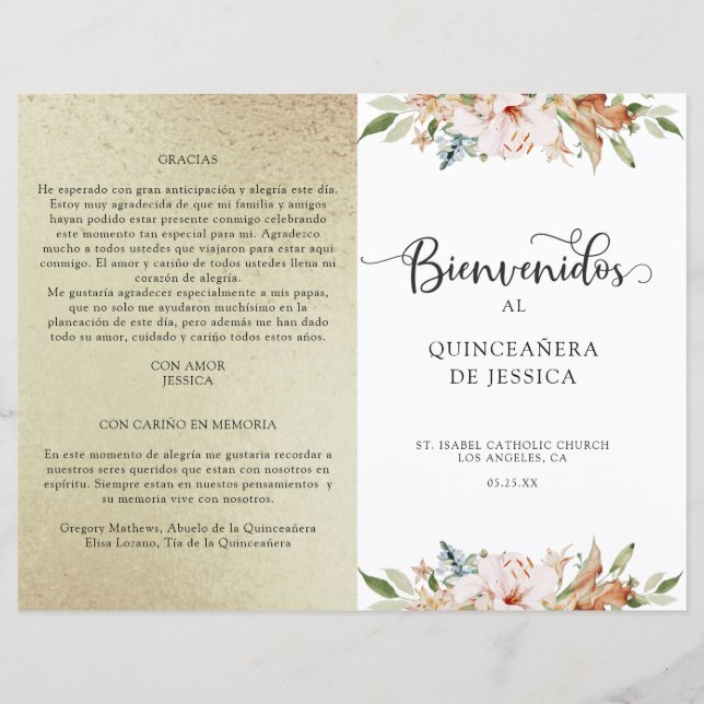 Programa de Quinceañera de Oro de Champagne Elegan (Anverso)