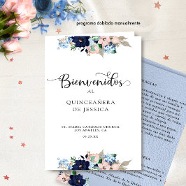 Programa de Quinceañera en Español, Azul y Rosa